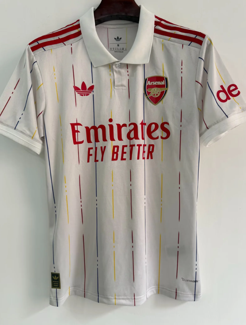 Arsenal White Multicolor Pinstripe Special Edition Polo Jersey 2026/27